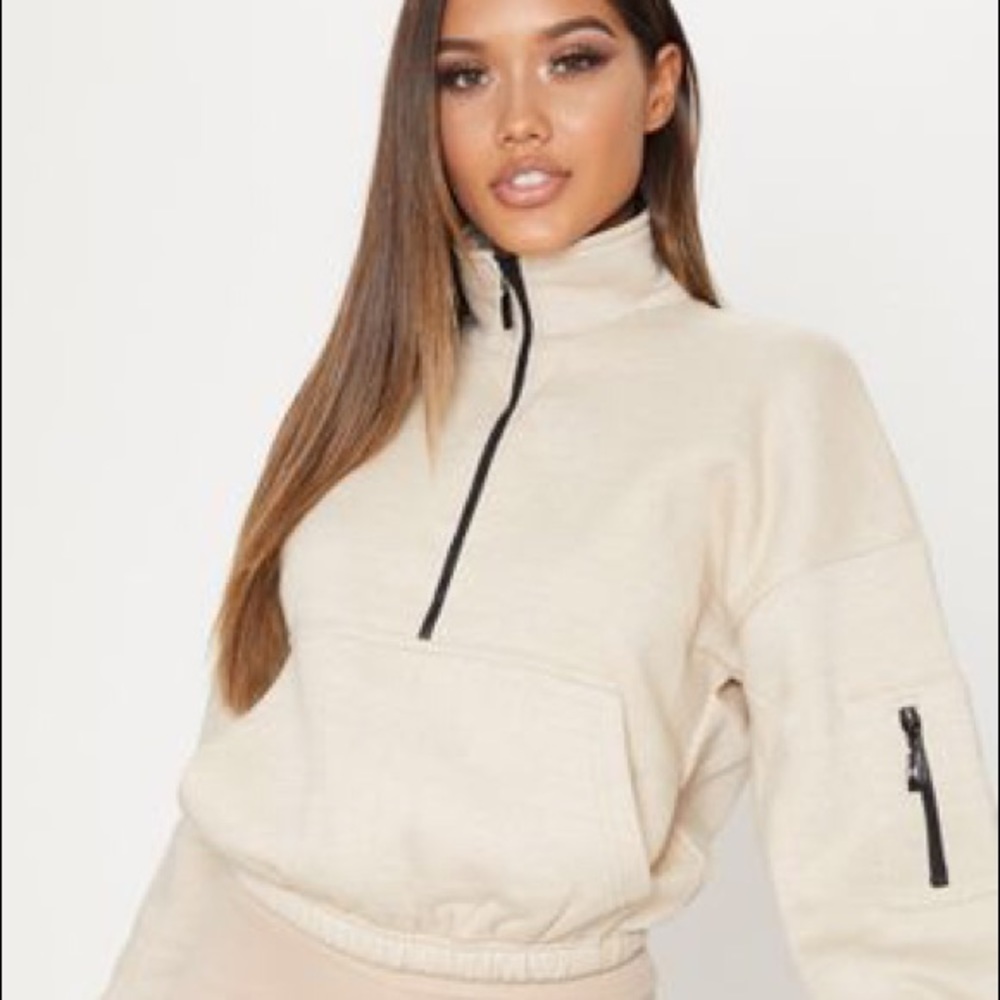 Cropped quarter zip front sweater